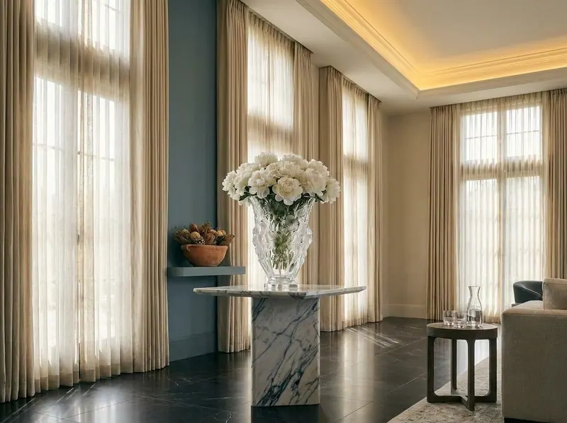 Ultra-luxury interior with prominent Lalique crystal vase — five senses longevity blueprint by Beverly Hills Luxury Interiors