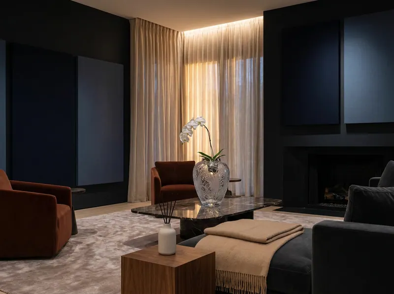Ultra-luxury interior with prominent Lalique crystal vase — five senses sensory design for longevity by Beverly Hills Luxury Interiors