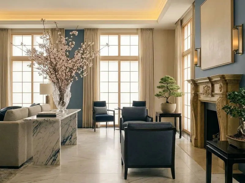 Ultra-luxury quiet luxury interior with prominent Lalique crystal vase — where design becomes medicine, by Beverly Hills Luxury Interiors